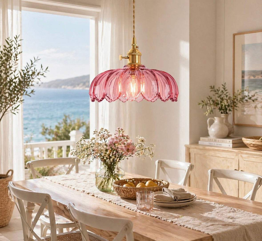 Pink Scalloped Glass Pendant Lamp