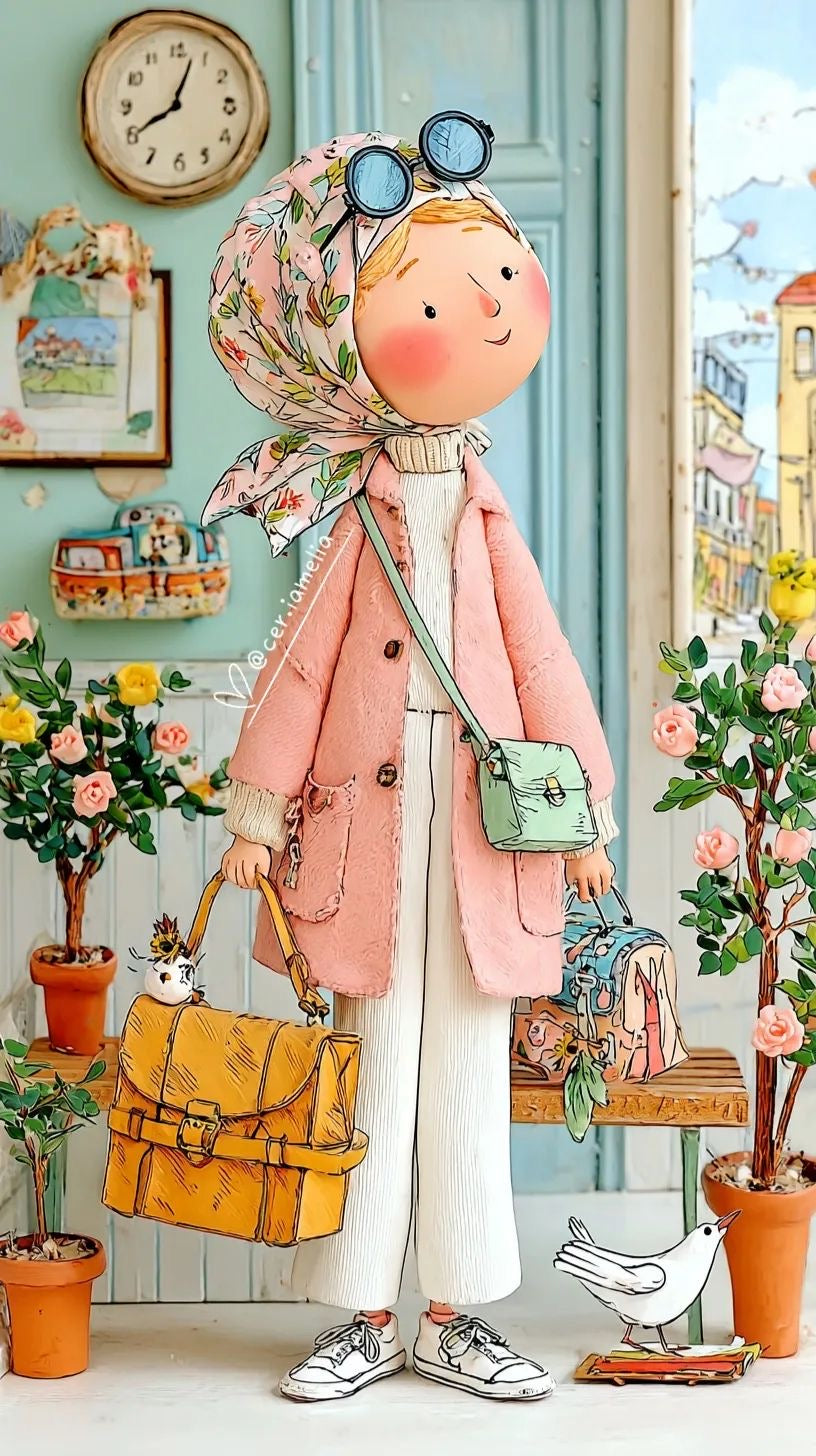 Stylish Girl Traveler Canvas Art