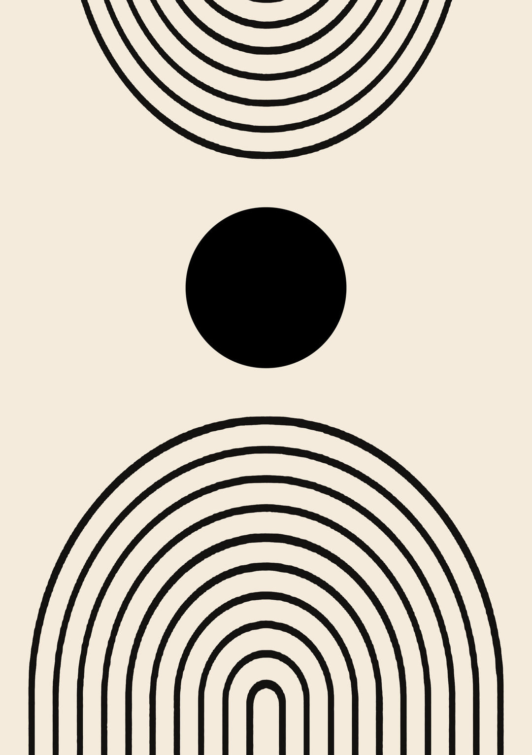 Wadi Home abstract geometric arch wall art with black lines on a cream background, featuring concentric arches and a central circle.