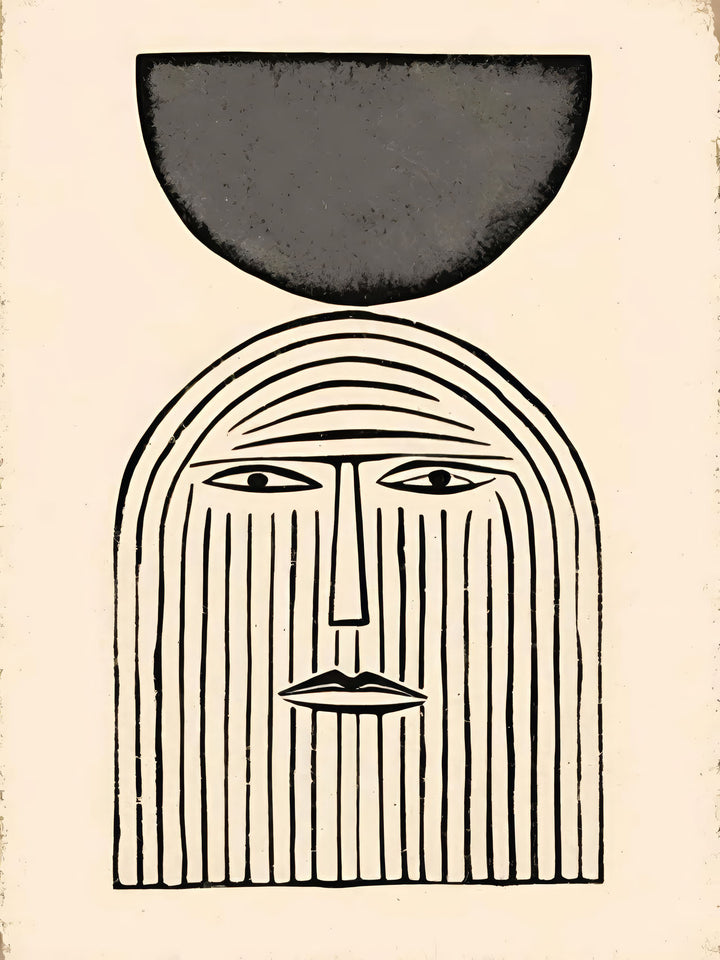 Wadi Home abstract wall art with minimalist face and geometric shape in black and cream.