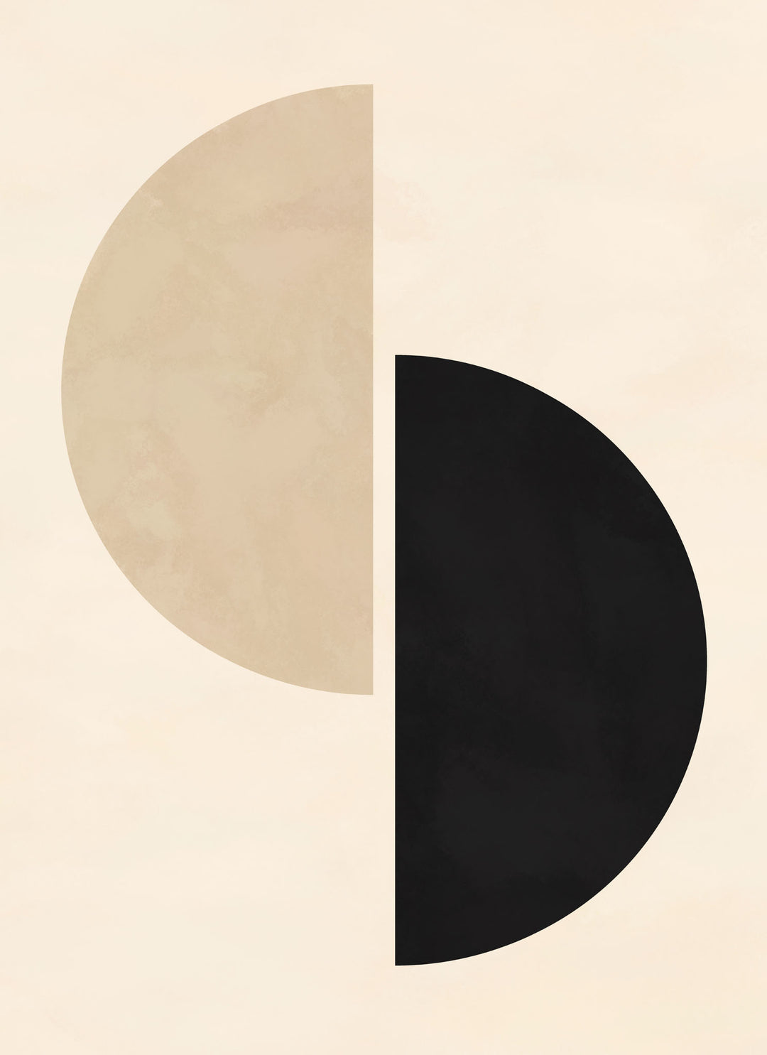 Wadi Home abstract geometric wall art featuring interlocking beige and black semi-circles on a cream background.