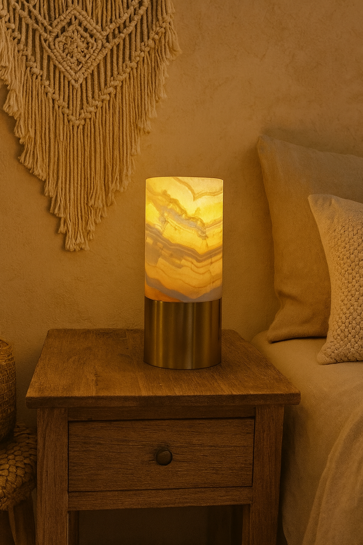 Alabaster Marble Cylinder Table Lamp