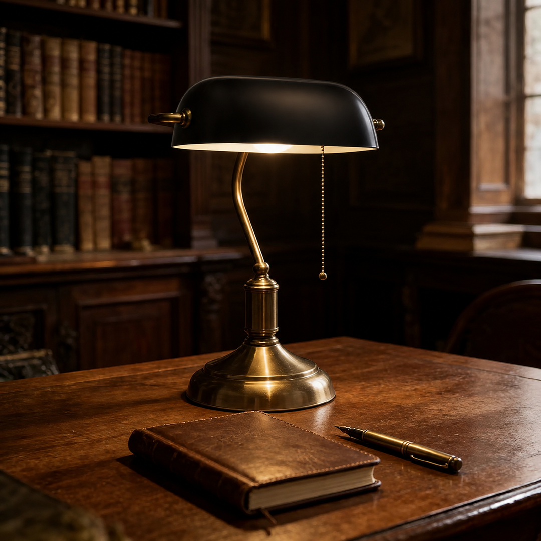 Heritage - Classic Brass Banker Table Lamp