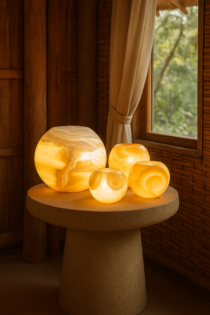 Alabaster Glow Sphere Table Lamps