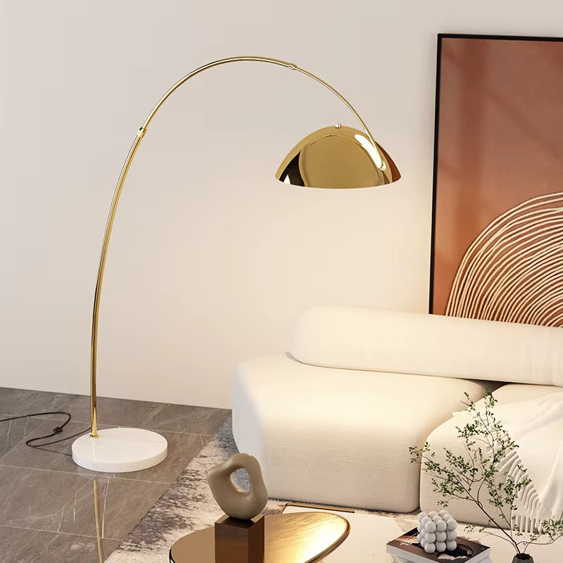 Brass Arc Floor Lamp with Dome Shade