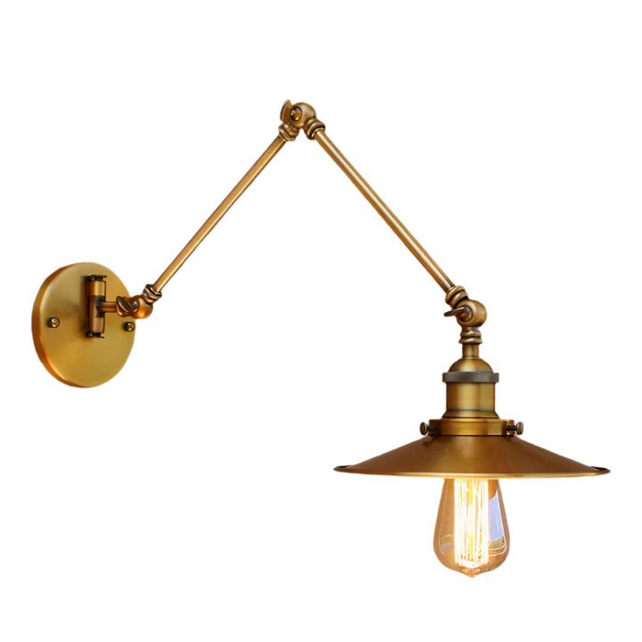 Vintage Industrial Wall Sconce with Brass Finish and Adjustable Arm