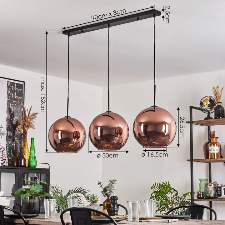 Modern Rose Gold Glass Globe Pendant Light Trio