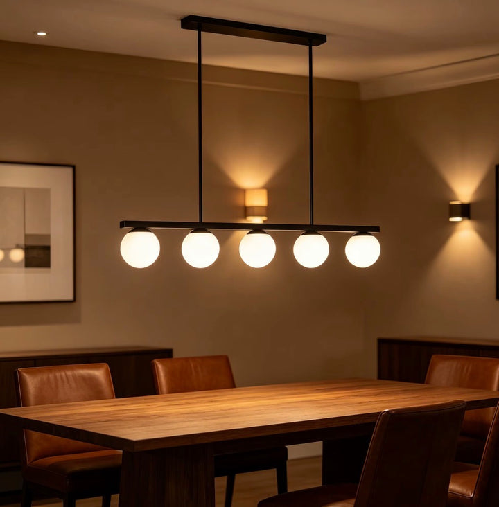 Modern Brass Or Black 5-Light Globe Pendant Chandelier