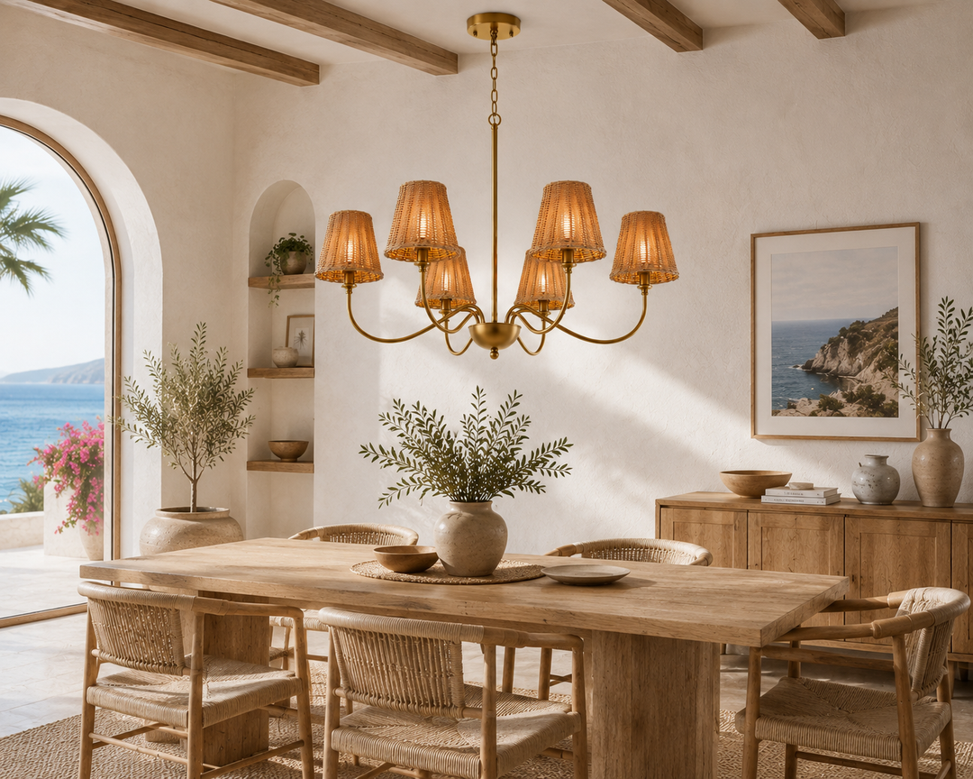 Rustic Rattan 6-Light Chandelier