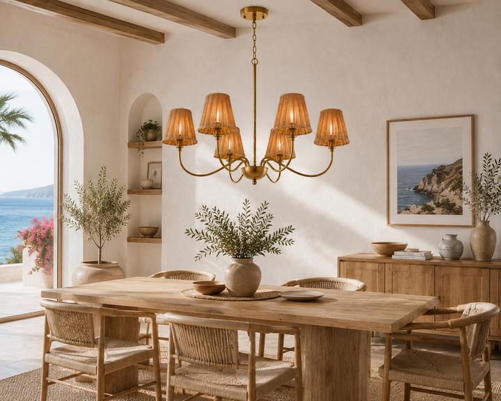 Rustic Rattan 6-Light Chandelier