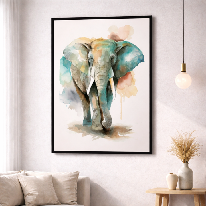 Watercolor Elephant Portrait Framed