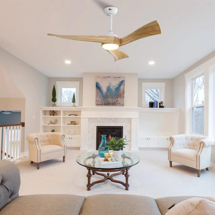 Modern Ceiling Fan with Wooden Blades and LED Light