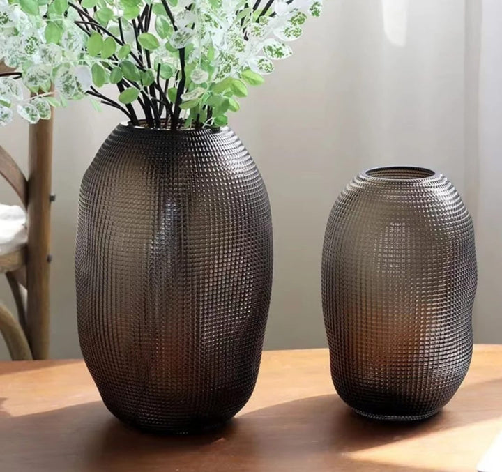 Textured Smoky Glass Vase set of 2
