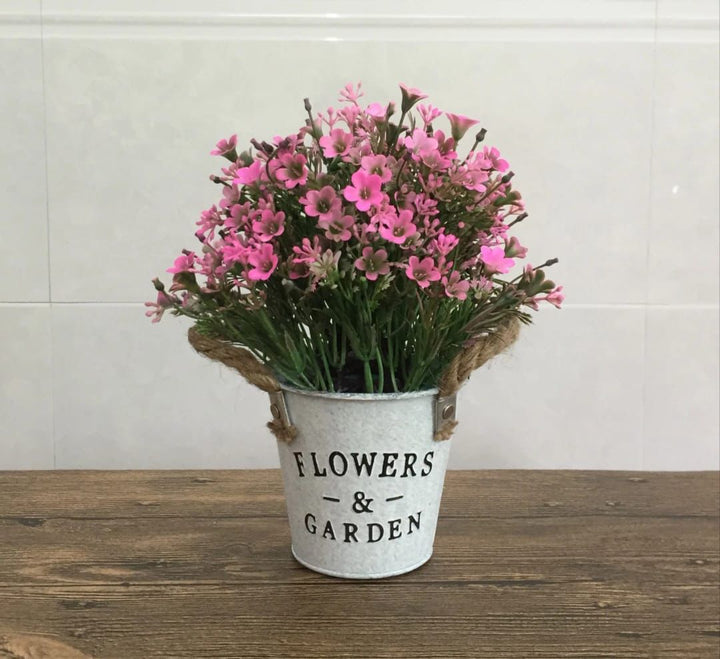 Artificial Flowers in Metal Pots