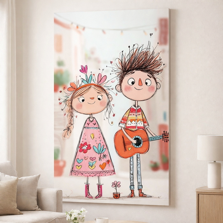 Cute Music Friends Illustration Canvas