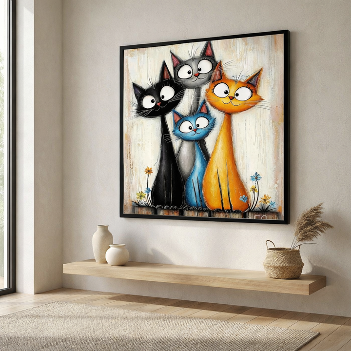 Playful Cat Family Framed Wall Art
