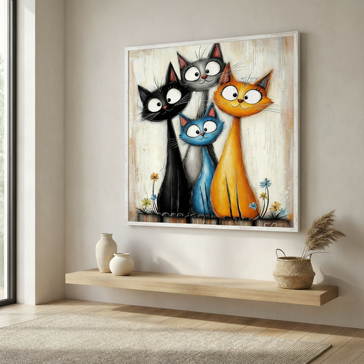 Playful Cat Family Canvas Wall Art