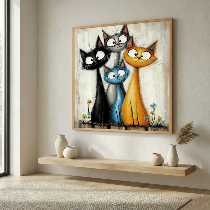 Playful Cat Family Canvas Wall Art