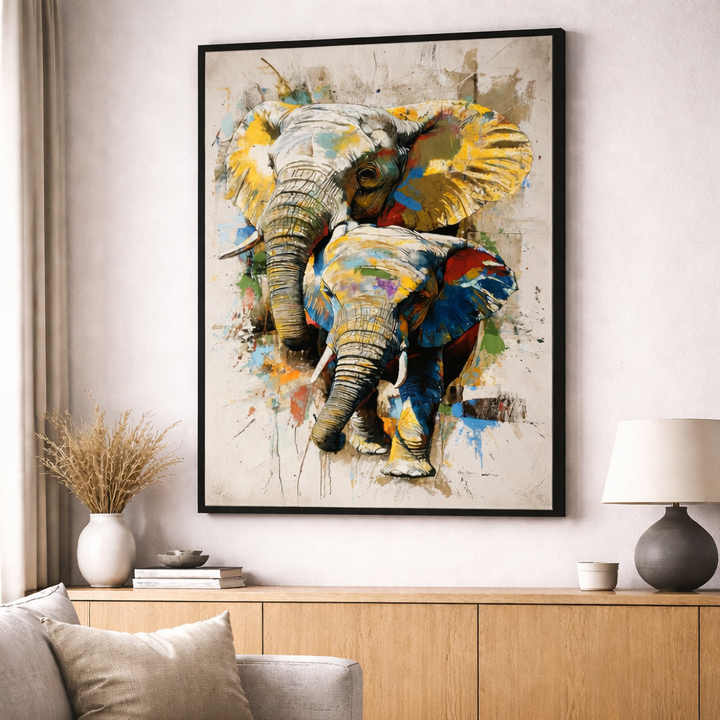Colorful Elephant Abstract Framed Art