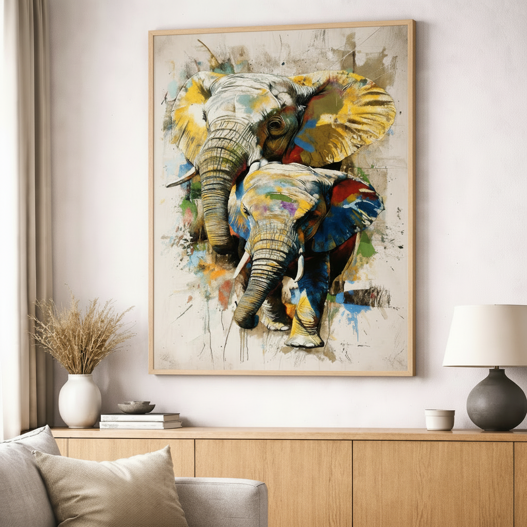 Colorful Elephant Abstract Canvas Art