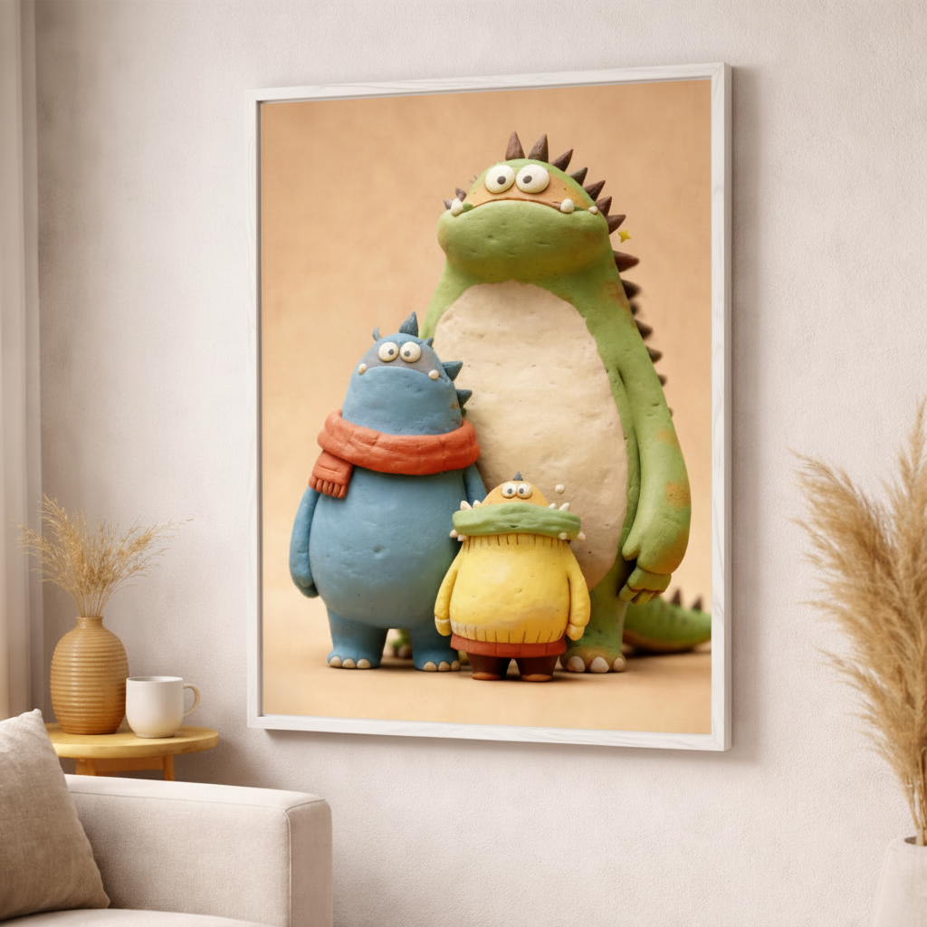 Cute Dinosaur Family Canvas Wall Art