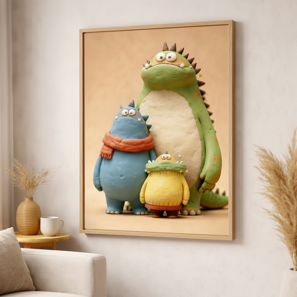 Cute Dinosaur Family Canvas Wall Art