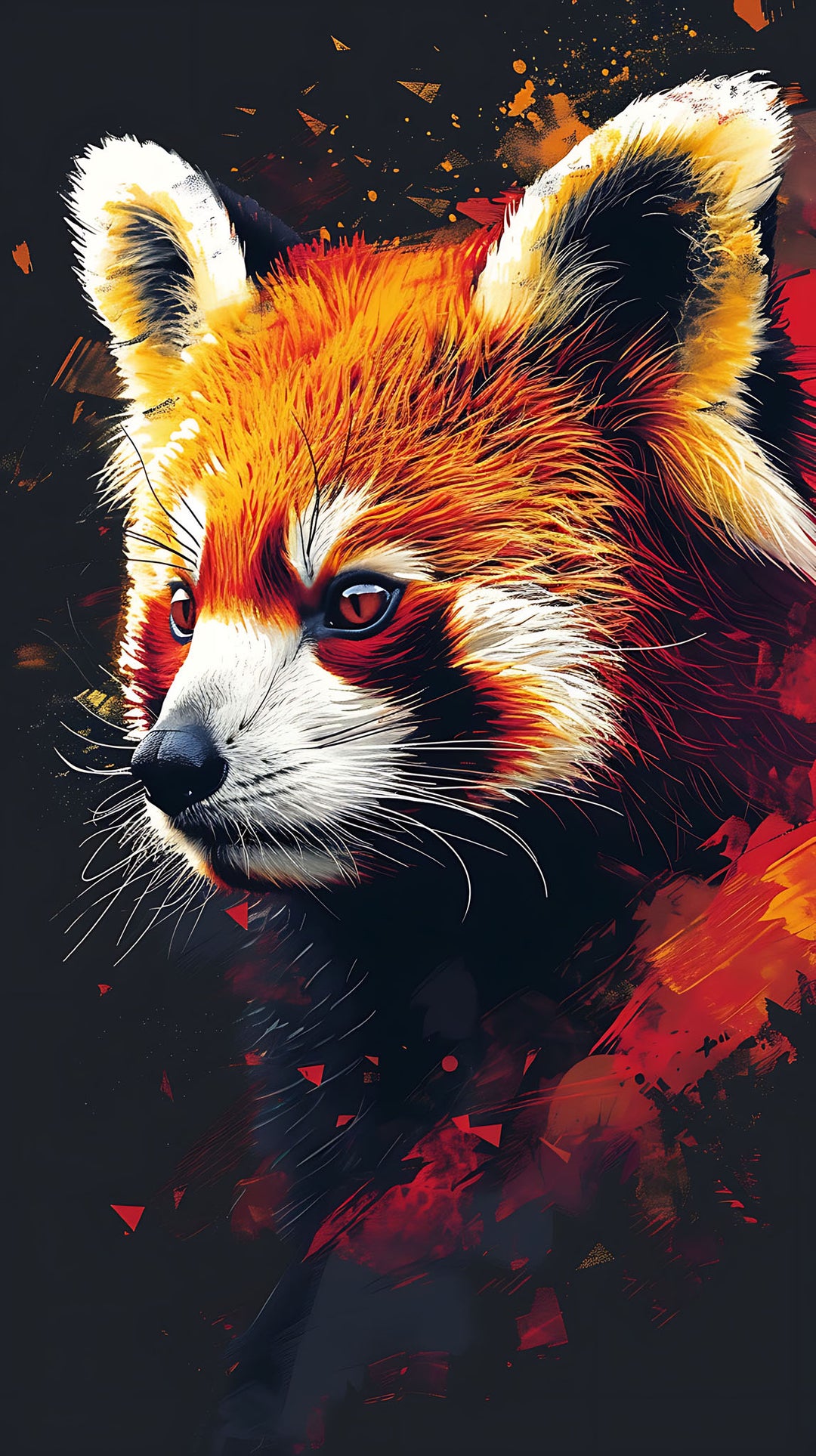 Wadi Home abstract red panda canvas print with fiery red, orange, and yellow colors on a dark background.