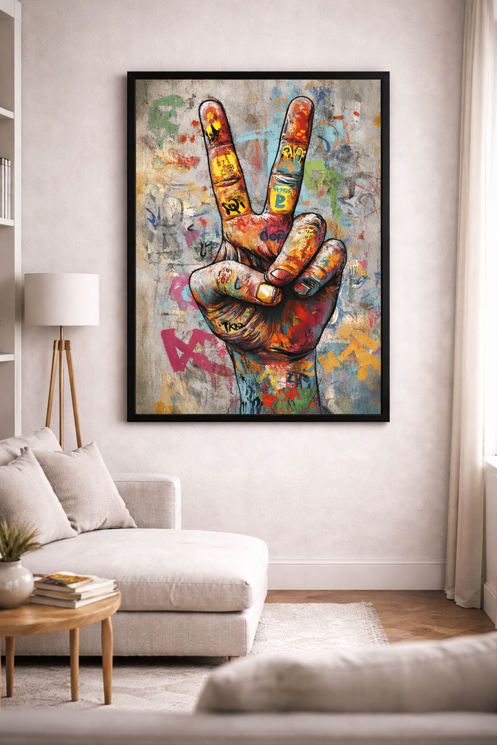 Colorful Peace Sign Hand Canvas