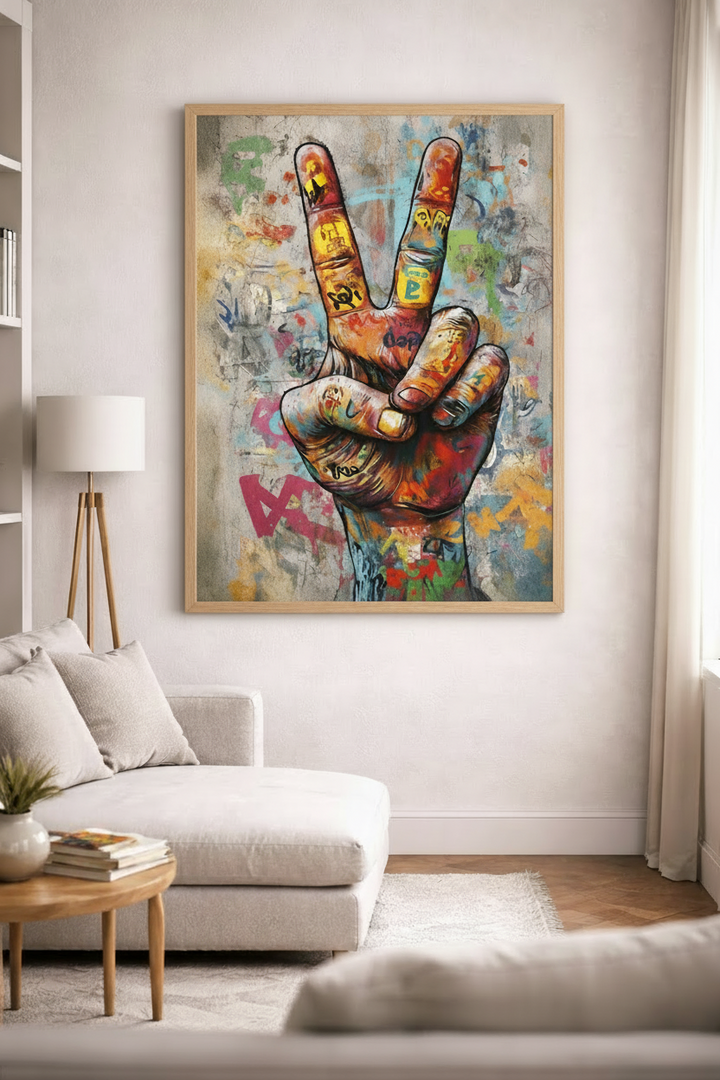 Colorful Peace Sign Hand Canvas