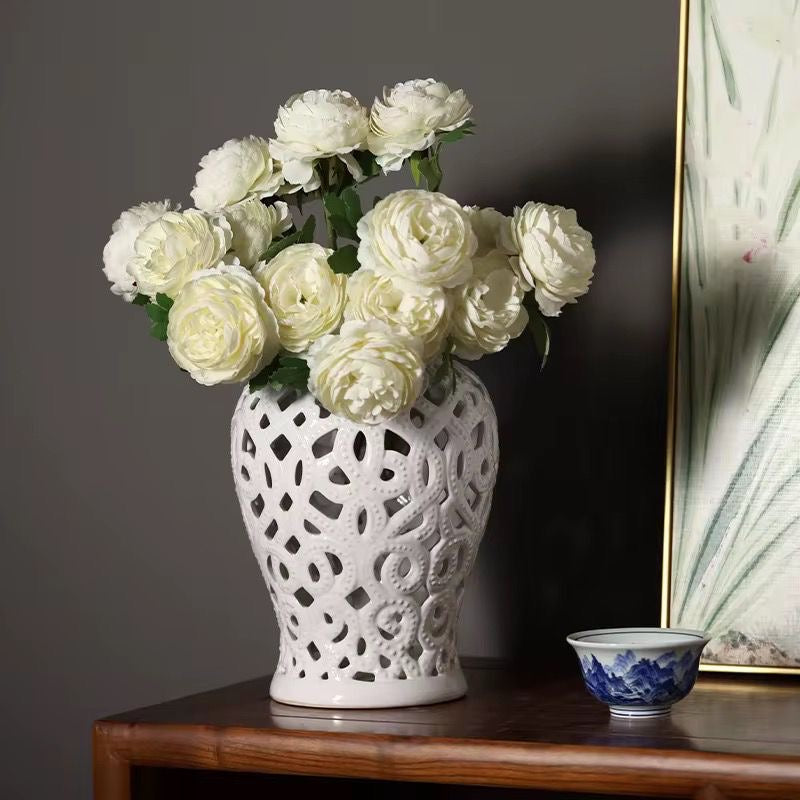 White Cutwork Ceramic Jars set of 2