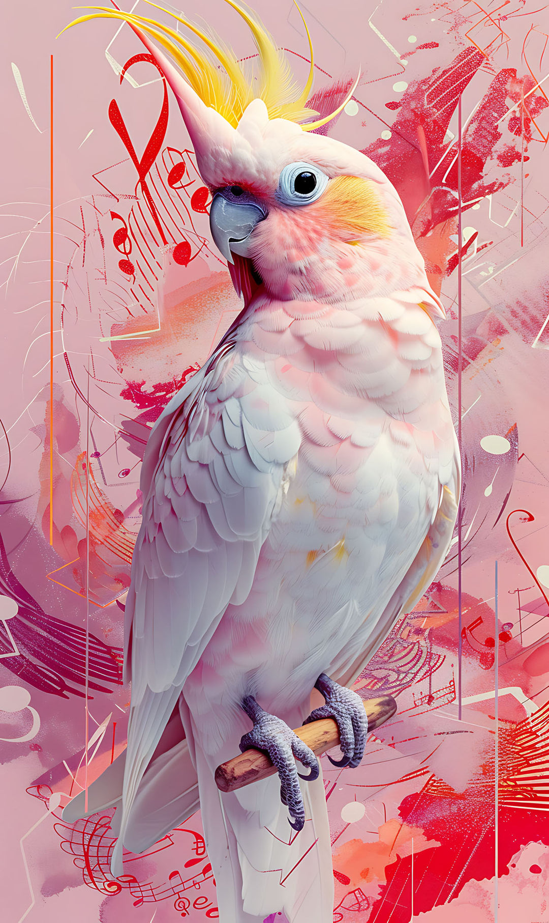 Wadi Home abstract cockatoo portrait wall art with pink and red abstract background. Detailed artwork on high-quality material.