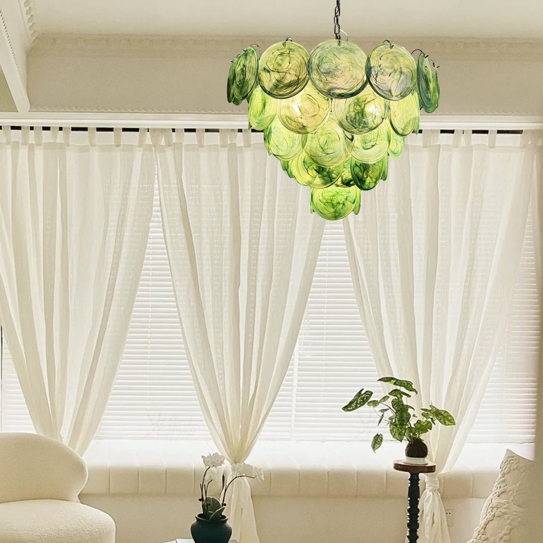 Green Glass Disc Chandelier