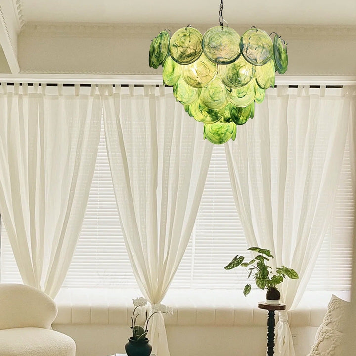 Green Glass Disc Chandelier