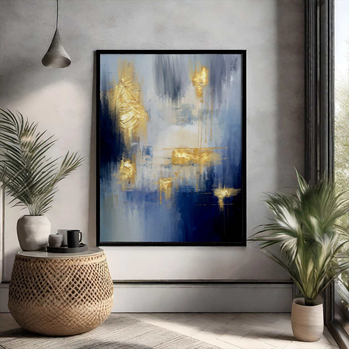 Blue Gold Abstract Texture Wall Art