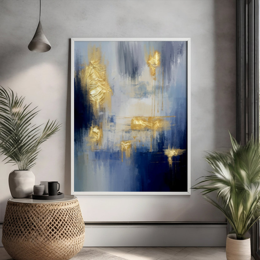 Blue Gold Abstract Texture Wall Art