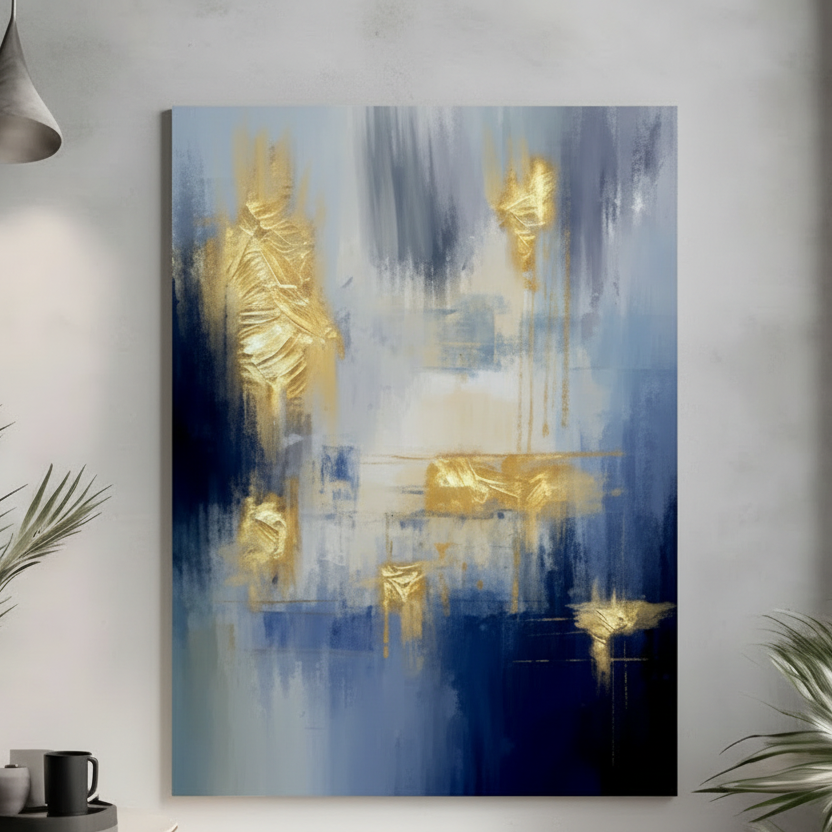 Blue Gold Abstract Texture Wall Art