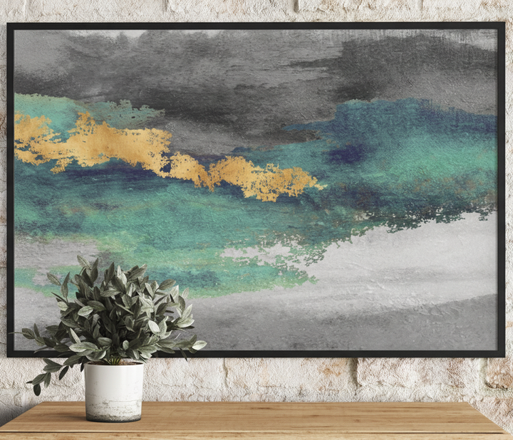 Teal Gold Abstract Brushstroke Art