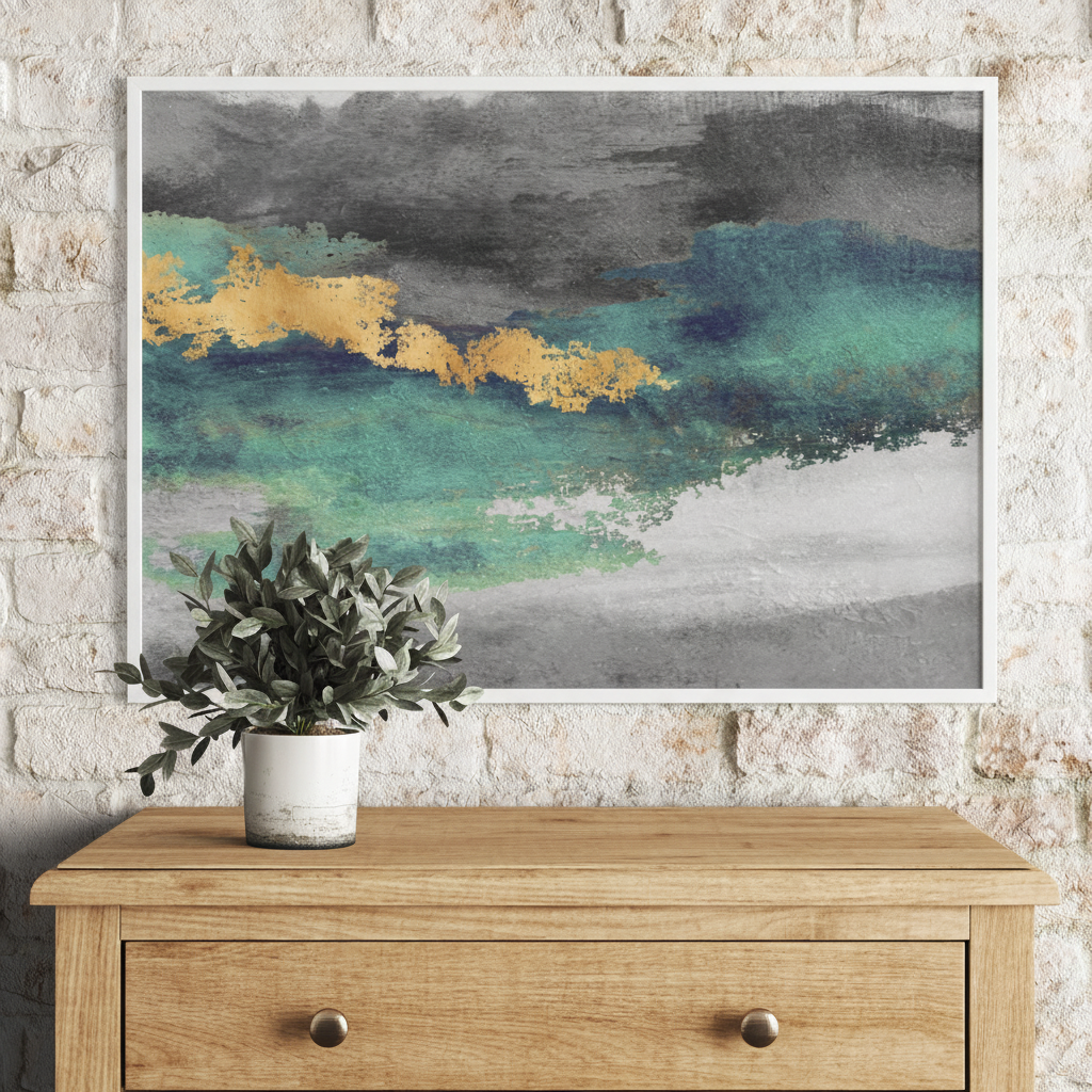 Teal Gold Abstract Brushstroke Art