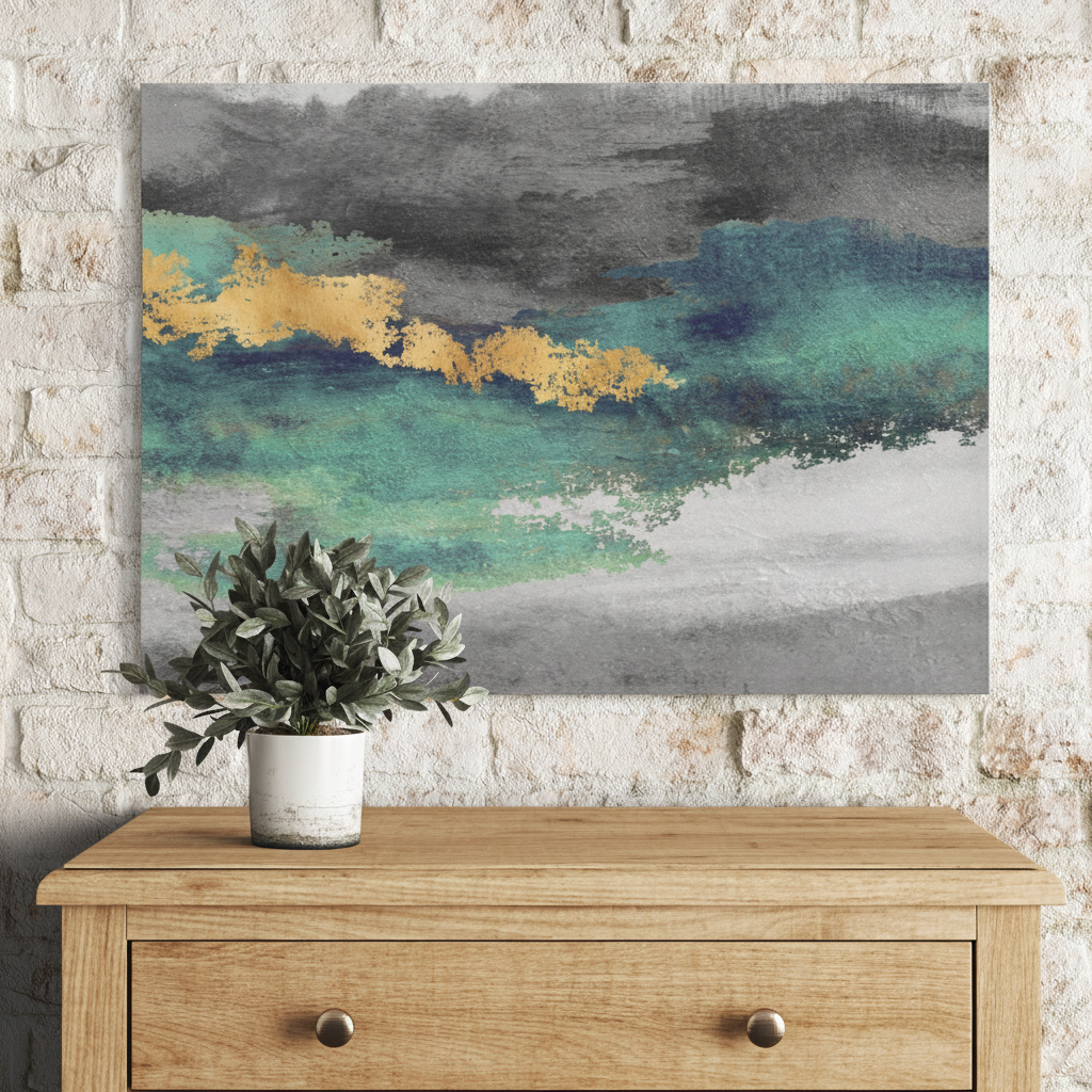 Teal Gold Abstract Brushstroke Art