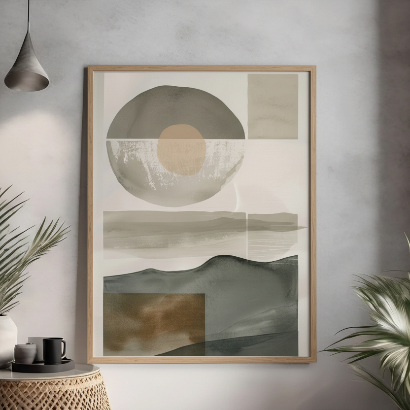 Neutral abstract landscape shapes with soft tones minimalist wall art