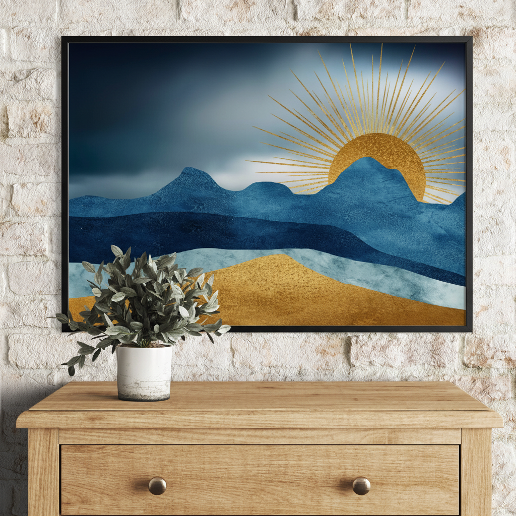 Golden Sun Over Blue Mountains Art
