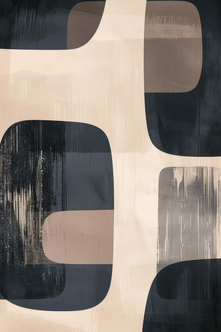 Wadi Home abstract geometric canvas art in blues, beiges, and grays with organic shapes and textured details.