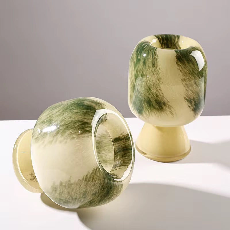 Green Marble Glass Vase Set
