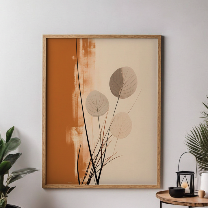 Minimal botanical stems with neutral tones and abstract background wall art
