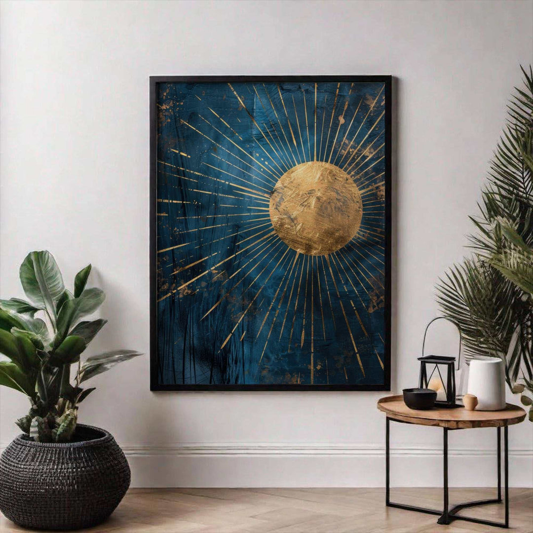 Golden Sunburst Abstract Wall Art