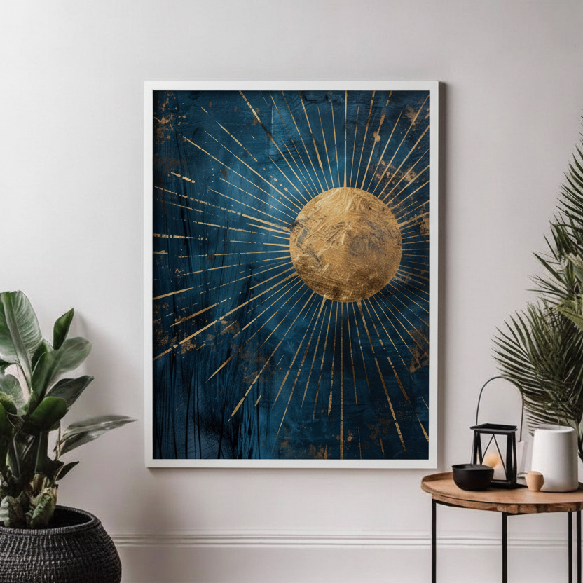 Golden Sunburst Abstract Wall Art
