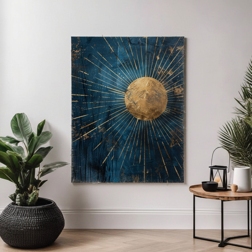 Golden Sunburst Abstract Wall Art