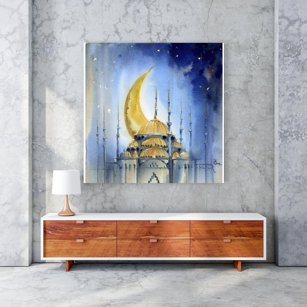 Mosque Under The Crescent Moon Wall Art