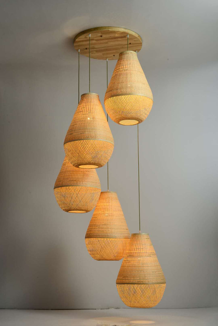 Multi-Light Pendant with Woven Bamboo Shades