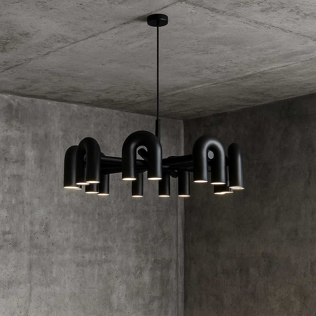 Modern Black Tube Chandelier